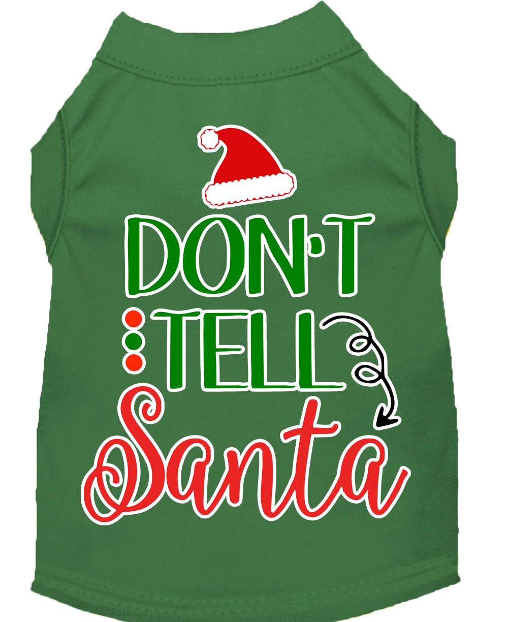 Don't Tell Santa Screen Print Dog Shirt Green Lg